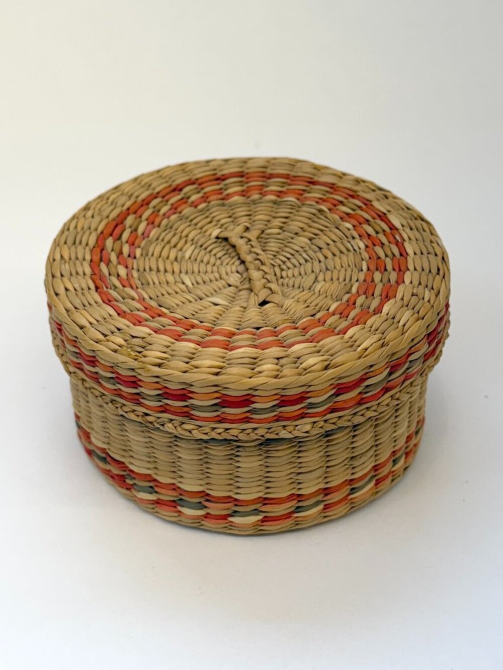 Small Vintage Woven Round Lidded Basket